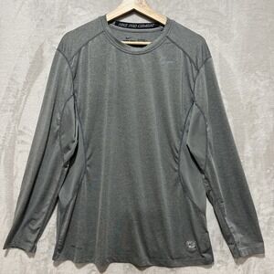 Nike Pro Combat Dri-Fit Shirt Men's L Gray Fitted Long Sleeve Crew Neck Logo
